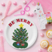 メリークリスマスツリーイエロースター ペーパープレート (パーティー)