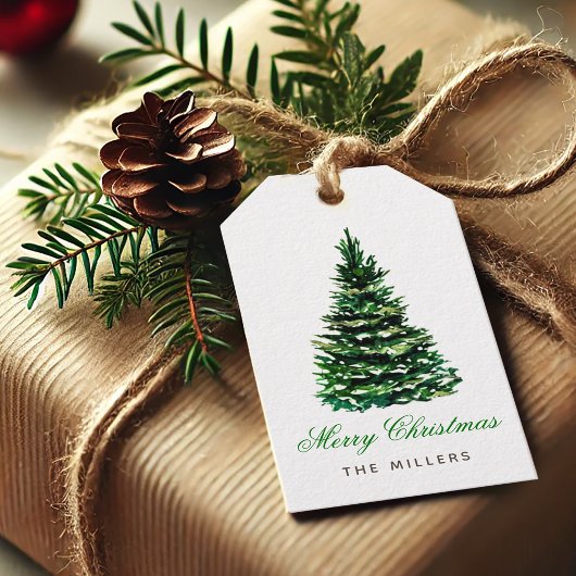 メリークリスマスツリーエレガントグリーンスクリプト名 ギフトタグ