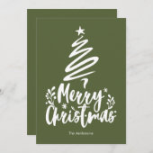 メリークリスマスツリーオリーブグリーンクリスマスカード シーズンカード (正面/裏面)