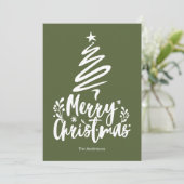 メリークリスマスツリーオリーブグリーンクリスマスカード シーズンカード (スタンド正面)