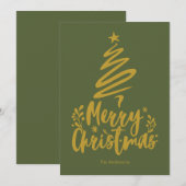 メリークリスマスツリーオリーブグリーンクリスマスカード シーズンカード (正面/裏面)