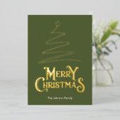 メリークリスマスツリーオリーブグリーン背景金ゴールド 箔シーズンカード (立ち正面)