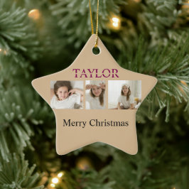 メリークリスマスツリーオーナメント - 子供の写真と名前 セラミックオーナメント