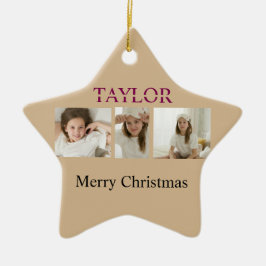 メリークリスマスツリーオーナメント - 子供の写真と名前 セラミックオーナメント