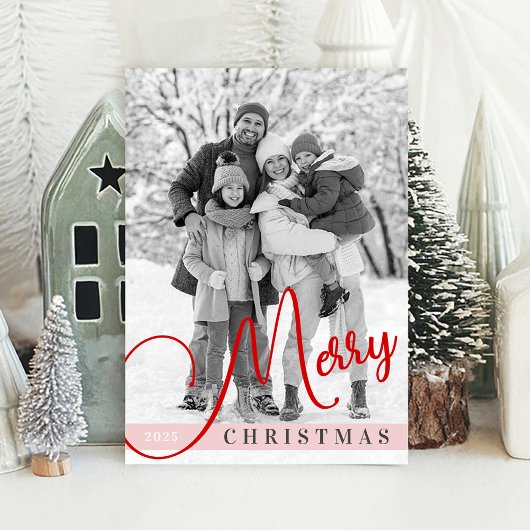 メリークリスマスツリーカスタムトイル家族の写真 シーズンカード