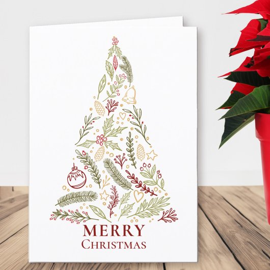 メリークリスマスツリーカントリーパインとホリー シーズンカード