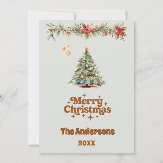 メリークリスマスツリーガーランドセージ緑のカード シーズンカード (正面)