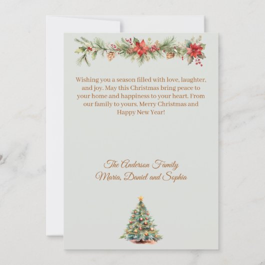 メリークリスマスツリーガーランドセージ緑のカード シーズンカード (裏面)