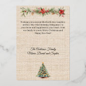 メリークリスマスツリーガーランドベージュバーラップ金ゴールド 箔シーズンカード (裏面)