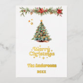 メリークリスマスツリーガーランド写真年レビュー 箔シーズンカード (正面)