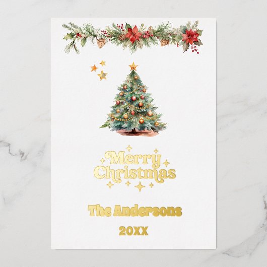 メリークリスマスツリーガーランド金ゴールド 箔シーズンカード (正面)