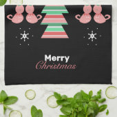 メリークリスマスツリーキャットパターン キッチンタオル (折り畳み)