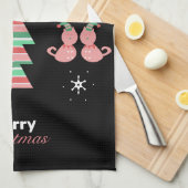 メリークリスマスツリーキャットパターン キッチンタオル (四つ折り)
