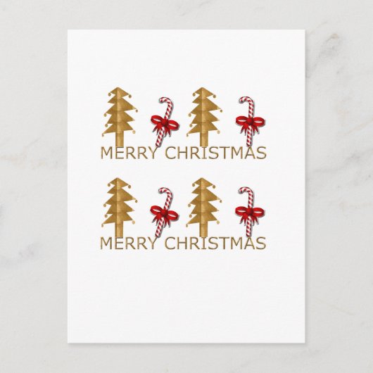 メリークリスマスツリーキャンディレッド金ゴールド シーズンポストカード (正面)