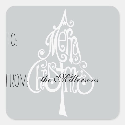 メリークリスマスツリーギフトラベル スクエアシール (正面)