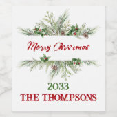 メリークリスマスツリークラシックウィンターホリデーリース ワインラベル (シングルラベル)