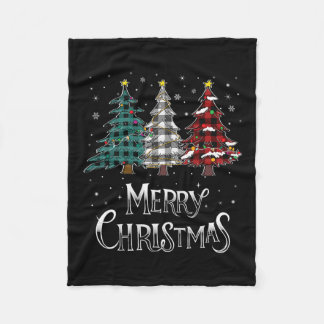 メリークリスマスツリークリスマスバッファロープレイドレッドホワイト フリースブランケット