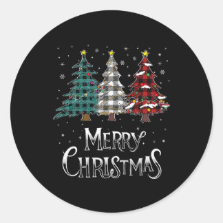 メリークリスマスツリークリスマスバッファロープレイドレッドホワイト ラウンドシール