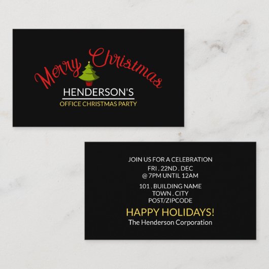 メリークリスマスツリークリスマスパーティーチケット エンクロージャーカード (正面/裏面)