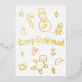 メリークリスマスツリークリスマス雪だるまキャンディケーンベルズ 箔シーズンカード (正面)