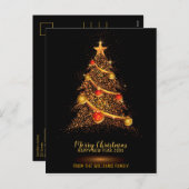 メリークリスマスツリーグリッターブラックファミリーフォト シーズンポストカード (正面/裏面)