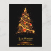 メリークリスマスツリーグリッターブラックファミリーフォト シーズンポストカード (正面)
