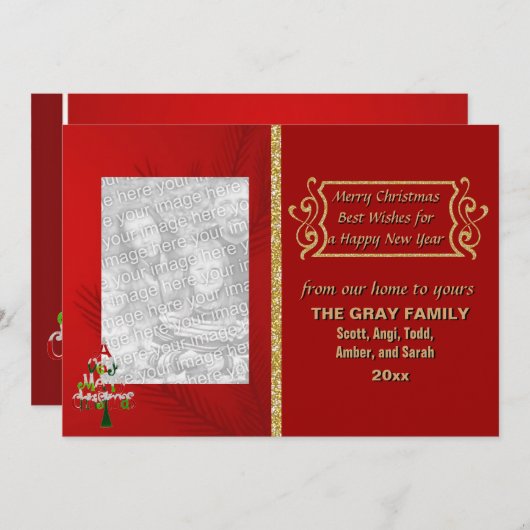 メリークリスマスツリーグリッター | 2枚の写真の両面 シーズンカード (正面/裏面)