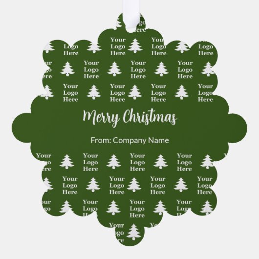 メリークリスマスツリーグリーンホワイトカンパニーロゴ オーナメントカード (裏面)