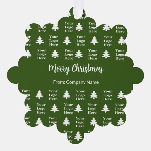 メリークリスマスツリーグリーンホワイトカンパニーロゴ オーナメントカード (正面)
