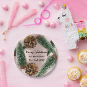 メリークリスマスツリーグリーンホワイトスノーバラ ペーパープレート (パーティー)