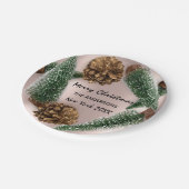 メリークリスマスツリーグリーンホワイトスノーバラ ペーパープレート (アングル)