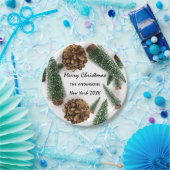 メリークリスマスツリーグリーンホワイトミニマル雪 ペーパープレート (パーティー)