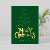 メリークリスマスツリーグリーン背景金ゴールド 箔シーズンカード (立ち正面)