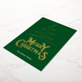 メリークリスマスツリーグリーン背景金ゴールド 箔シーズンカード (回転した状態)