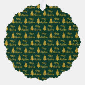 メリークリスマスツリーグリーン金ゴールドスクリプト名 オーナメントカード (裏面)