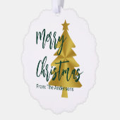 メリークリスマスツリーグリーン金ゴールドスクリプト名 オーナメントカード (左)