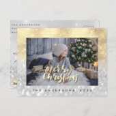 メリークリスマスツリーグレー金ゴールドスパークフォトグリッター ポストカード (正面/裏面)