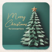 メリークリスマスツリーゴージャスグリーン金ゴールドパーティー スクエアペーパーコースター (正面)