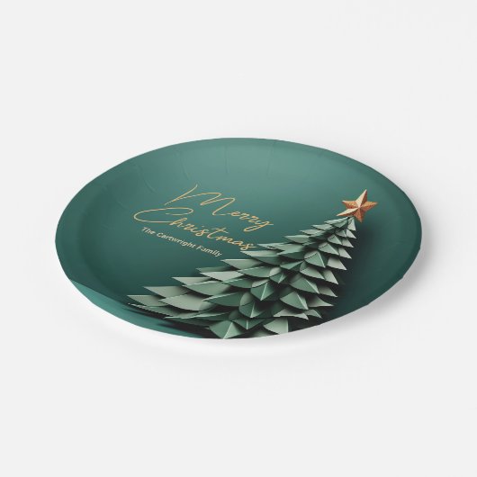 メリークリスマスツリーゴージャスグリーン金ゴールドパーティー ペーパープレート (アングル)