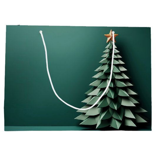 メリークリスマスツリーゴージャスグリーン金ゴールドパーティー ラージペーパーバッグ (裏面)