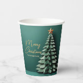 メリークリスマスツリーゴージャスグリーン金ゴールドパーティー 紙コップ (正面)