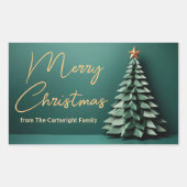 メリークリスマスツリーゴージャスグリーン金ゴールドパーティー 長方形シール (正面)