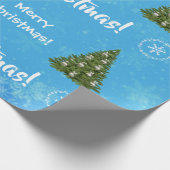 メリークリスマスツリーサンタかわいいガーリーユニコーンブルー ラッピングペーパー (角)