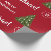 メリークリスマスツリーサンタかわいいガーリーユニコーンレッド ラッピングペーパー (角)