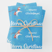 メリークリスマスツリーサンタかわいいキッズユニコーンブルー ラッピングペーパーシート (インサイチュ)