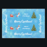 メリークリスマスツリーサンタかわいいキッズユニコーンブルー ラッピングペーパーシート<br><div class="desc">タイポグラフィモダンで「メリー・クリスマス」という言葉を使ったクリスマスのプレゼントスタイリッシュ、雪片、一角獣のイラストレーションがサンタをソリで引っ張り、クリスマスツリー。雪が舞う青い背景の上。子供の名前で小さな挨拶をパーソナライズできることに注意しなさい。</div>