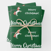 メリークリスマスツリーサンタかわいい子どもたちユニコーングリーン ラッピングペーパーシート (インサイチュ)