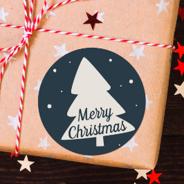 メリークリスマスツリーシルエットクラシックブルー ラウンドシール