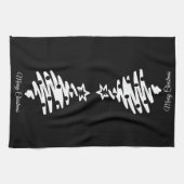 メリークリスマスツリーシルエットブラックホリデー キッチンタオル (横)