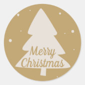 メリークリスマスツリーシルエット白&金ゴールド ラウンドシール (正面)